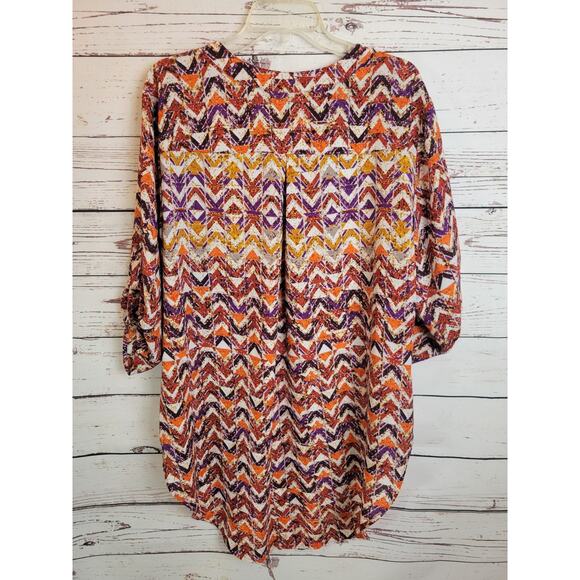Vtg Cato Orange Purple Geometric V-Neck Long Tail Hilo Top Womens Plus Sz 18/20W - Picture 9 of 11